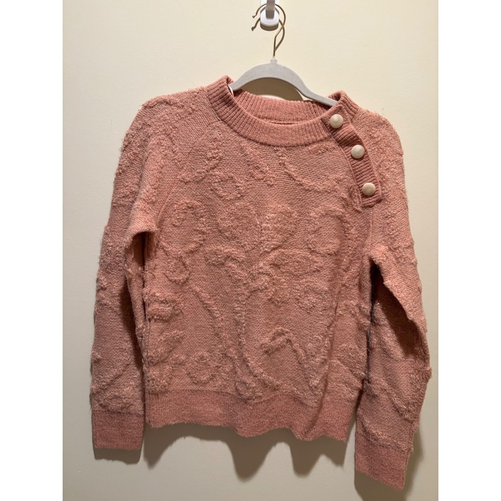 LC Lauren Conrad Womens Pink Textured Floral Knit Button Shoulder Sweater XS